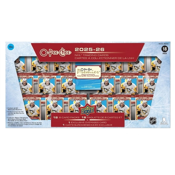 Upper Deck 2025-26 O-Pee-Chee NHL Booster Collection Trading Cards, 18 Packs, 8 Cards per Pack, Includes1 Exclusive Oversized O-Pee-Chee Premier Card