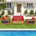 thumbnail image 1 of Patiojoy 4-Piece Patio Acacia Wood Furniture Set Outdoor PE Rattan Conversation Set with Removable Cushions, 1 of 8