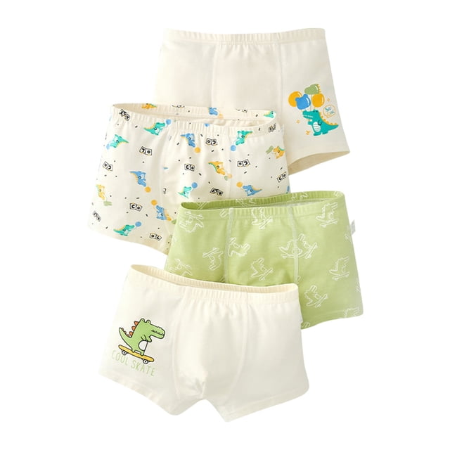 MIASHUI Boxeurs pour Garçons en Coton Motif Animal Boxeur Slip sous-Vêtements Lot de 4, Vert Pâle, 6-7 Ans