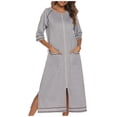 thumbnail image 1 of yievot Robe de Maison pour Femmes Longue à Fermeture Éclair devant Peignoirs Chemises de Nuit avec Poches Tenue d'Intérieur, 1 of 5