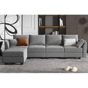 HONBAY Modular Sectional Couch with Reversible Chaise L-Shape Sofa 4-Seat Couch, Grey