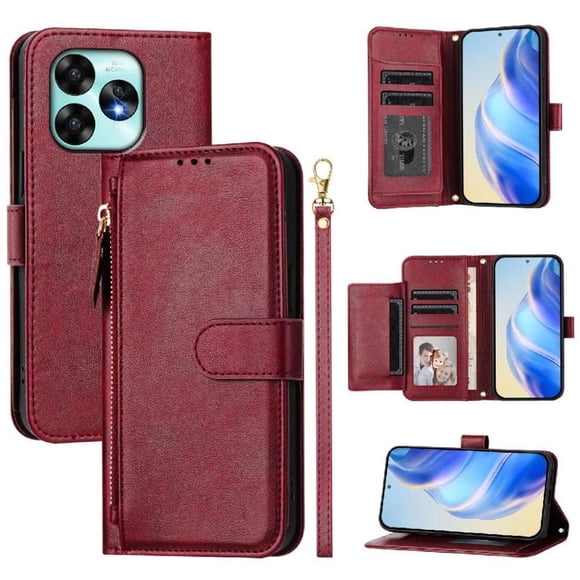 Filp Case for UMIDIGI A15/A15C/A15T Zipper Pocket Magnetic Flip Wallet Phone Case with 7 Card Slots and Wrist Strap