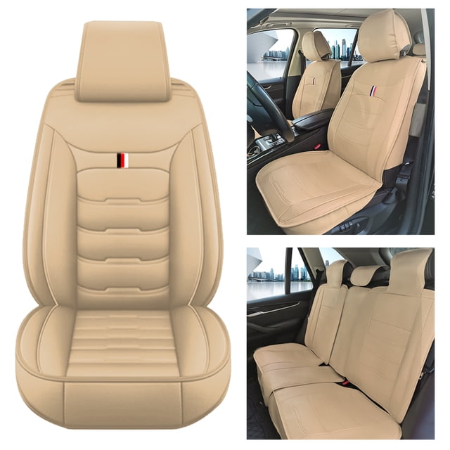 Maidao Car Seat Covers Full Set for FIAT for Tipo 2015-Present 5 Seats Leather Compatible Airbag Water Resistant Front Rear Cushion Protector Beige