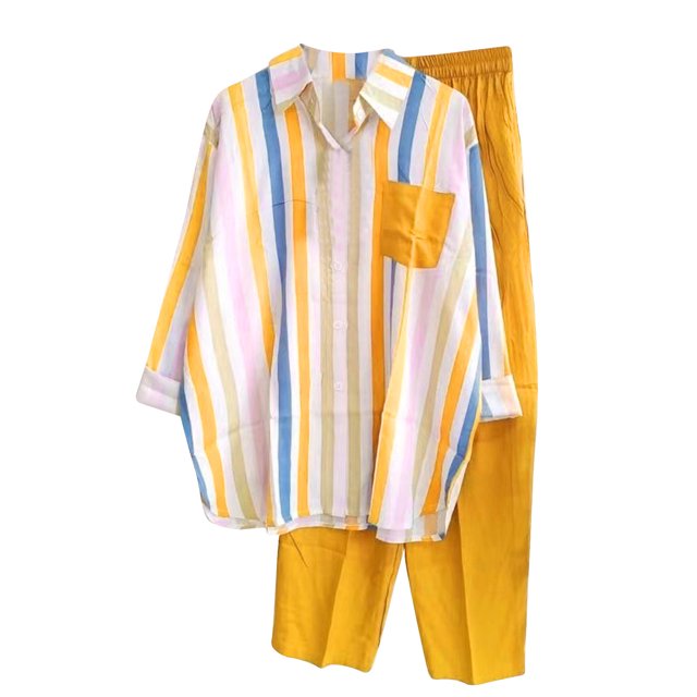 Cinvoph Two Piece Sets for Women Summer Outfits Sets Striped V Neck Tops Wide Leg Pants Set Casual Loose Going Out Outfits Set with Pockets