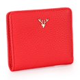 thumbnail image 2 of mmirethe Women Short Mini Wallet Chic Deer Button Purse Solid Color Soft Leather Handbag Cash Photo Card Holder Large Capacity Red, 2 of 6
