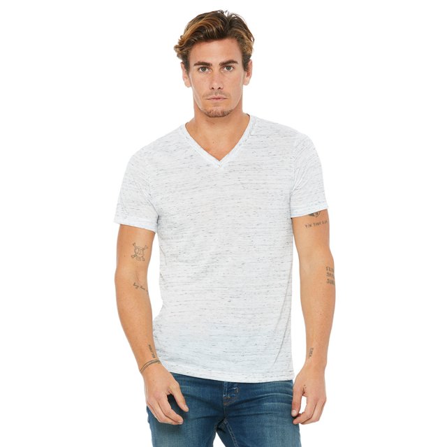 BELLA+CANVAS T-Shirt Jersey à Col en V pour Homme, TP, Marbre Blanc