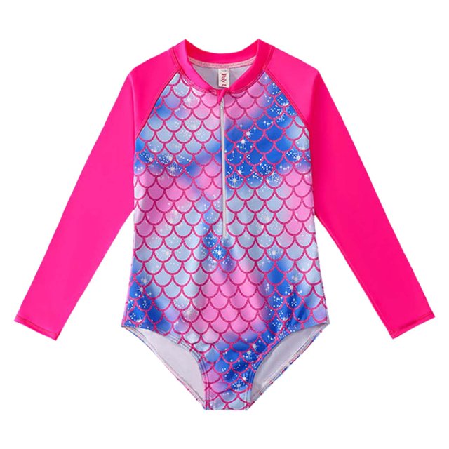 Girl Rash Guard Swimsuits Ruffle Long Sleeve Sun Protection Bathing Suit for Teens 10-12 Years
