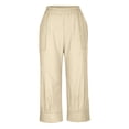 thumbnail image 4 of VEKDONE Pantalons Capri en Coton et Lin pour Femmes Kaki TTTG, 4 of 9
