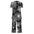 thumbnail image 3 of Jamicy Pyjama Noir pour Femmes Mode Décontractée Ample Doux Imprimé Col Rond à Boutons Ensemble de Pyjama Capri pour Femmes Pyjama d'Halloween, 3 of 4