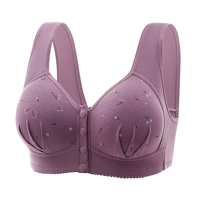 Plus Size Push up Bras for Women Full-Coverage Bra Feature V-Neck Soft Bra Style W-601 Hook and Eye Closure Wireless Bras Support Purple S
