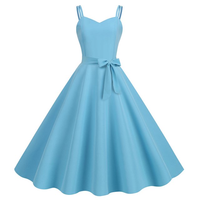 Robes d'Été pour Femmes Décontractées Sans Manches Femme au Foyer Soirée Bal Robe d'Été Mode Unie Bleu Ciel G
