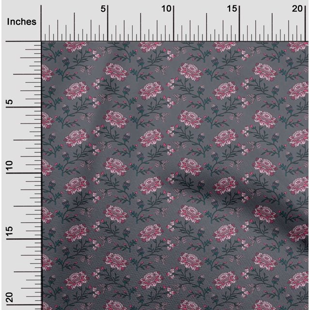 oneOone Cotton Silk Fabric Leaves & Floral Block Print Fabric BTY 42 Inch Wide