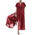 thumbnail image 1 of Penkiiy Combinaisons pour Femmes Combinaisons Décontractées Unies Col en V Coton Lin Combinaison Longue Combinaison à Fermeture Éclair Rouge m Combinaisons, 1 of 5