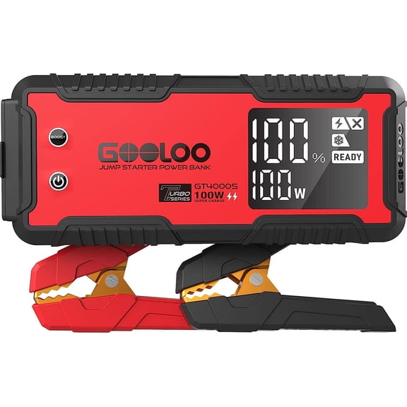 GOOLOO GT4000S Démarreur de Voiture 4000A 12V, Bloc d'Appoint pour Moteurs Diesel 10L et Essence 12L, Boîtier de Survoltage de Batterie de Voiture Portable 100W à Recharge Rapide Bidirectionnelle SuperSafe
