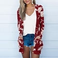 thumbnail image 2 of Ladies Long Cardigan, Summer Light Weight Open Front Cardigans Long Sleeve Floral Printed Comfy Soft Coat with Pockets Wine M, 2 of 5