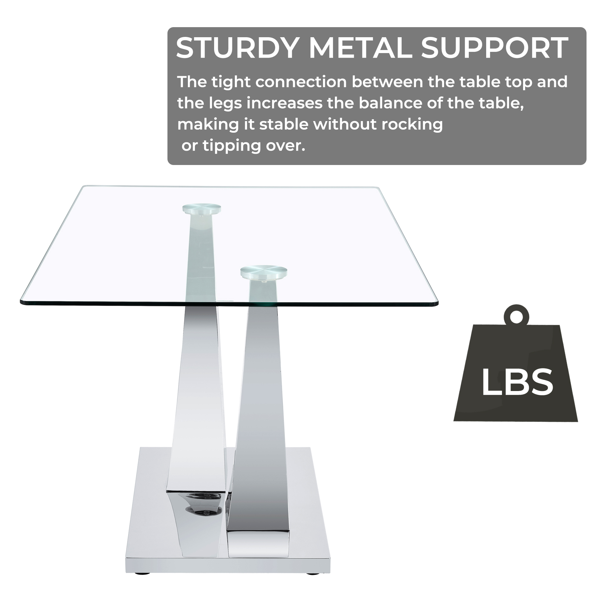 Table de salle à manger rectangulaire moderne Noble House 160 cm, plateau en verre trempé 1 cm d'épaisseur, argent