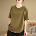 thumbnail image 4 of Timegard Womens Oversized Tops Half Sleeve Crew Neck Side Split Casual Loose Tops Basic Tshirts Blouse, 4 of 5