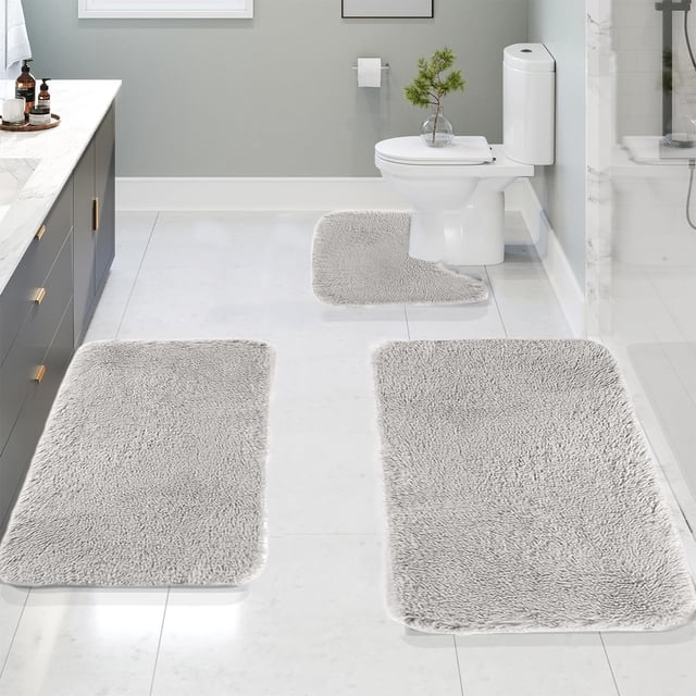 Dvkptbk Solid Color Bath Mats 3 Set Bathroom Rugs For 3 Pcs Toilet Mats Universal Soft Comfortable Water Absorption Non-Slip Thick Machine Washable Easier To Dry Dark