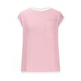 thumbnail image 3 of hotojiny Hauts pour Femmes Mode T-Shirt Texturé à Col Rond avec Poche T-Shirt d'Été à Blocs de Couleur à Manches Courtes Chemise Décontractée 2025 Vêtements, 3 of 5