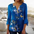 thumbnail image 1 of Hauts pour Femmes Haut à Imprimé Floral Col en V Manches Courtes Bouton T-Shirt Bleu G, 1 of 5