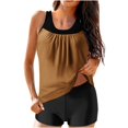 thumbnail image 1 of RKSTN Tankini Swimsuits for Women Summer Fashion Solid ColorConservative Two Piece Set Bathing Suits with Boyshorts Loose Plus Size Round Neck Sleeveless Pleated Swimsuits, 1 of 5