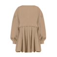 thumbnail image 3 of Womens Oversized Sweatshirt Dress Long Flowy Patchwork Pullover Tops Cute Drop Shoulder Sweatshirts Fall Long Sleeve Mini Dress Teen Girls Crewneck Solid Tunic Pleated Loose Clothing Beig, 3 of 4