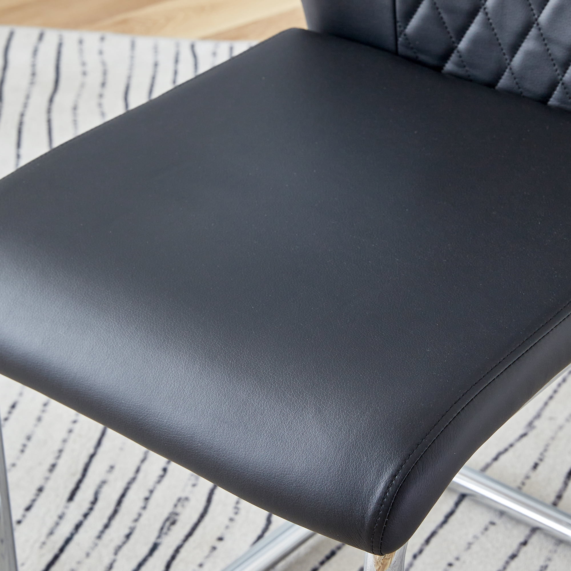 Noble House Set of 6 Modern Dining Chairs,Faux Leather Padded Seat with Metal Legs,for Kitchen Living Bedroom,Black