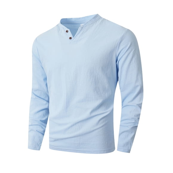 LNWUY Men's Fall Long Sleeve Henley Shirts Cotton Button Spring Casual T-Shirts Solid Color Soft Basic Tops Trendy Blue XXXL