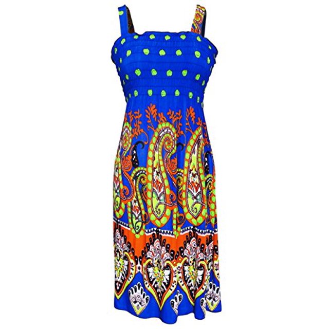 Peach Couture Women's Midi Multicolor Exotic Smocked Spring Summer Dress
