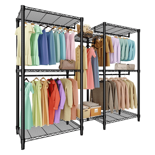QinaQin Heavy-Duty Metal Clothes Rack - Freestanding Wardrobe Storage System - Adjustable Shelves and Hanging Rods - Large Storage Capacity, Suitable for Bedrooms and Laundry Rooms