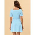 thumbnail image 4 of INSPIRE CHIC Women's Square Neck Button Decor Short Sleeves Tie Waist Mini Dress, 4 of 6