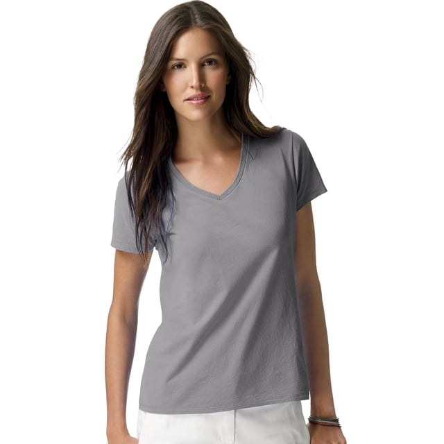 Hanes Womens Nano-T V-Neck T-Shirt, 2X, Vintage Gray