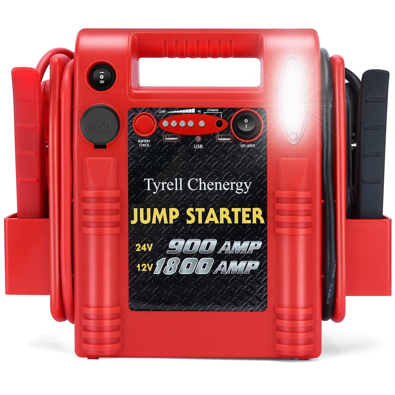 E-Ant 12V/24V Car Jump Starter 1800 Amp, Heavy Duty Automotive Battery Booster Jumper Box with USB/ DC Power Unit, Engine Starter Battery Charger for Truck Tractor Excavator, Built-in LED Light