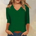 thumbnail image 2 of Spring Tops for Women V Neck Solid Color Casual Summer Basic Top Long Sleeve Basic Shirts for Women Army Green S, 2 of 4