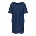 thumbnail image 4 of Robes en Coton et Lin Grande Taille pour Femmes à Manches Courtes d'Été, Robe Midi Plissée avec Poches, 4 of 6