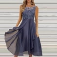 thumbnail image 1 of EGNMCR Robes de Soirée pour Femmes, Robes Formelles pour Femmes, Robes de Cocktail pour Femmes Femmes Unies Sans Manches Col Rond Dentelle Mousseline Maille Taille Robes de Fête Jupe en Mousseline pour Femmes, 1 of 5