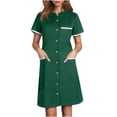 thumbnail image 1 of Bocqde Robe de Sarrau Femmes Infirmières Tenue de Travail Robes Manches Courtes Boutonnée Robe de Sarrau avec Poches, 1 of 5