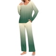 thumbnail image 2 of Sentmoon 2 Pcs Robe de Nuit Col Rond Tenue d'Intérieur Décontractée Respirante Couleur Dégradée Ensembles de Pyjamas pour Femmes avec Poches Douce et Confortable pour Fins de Semaine Relax Vert P, 2 of 7