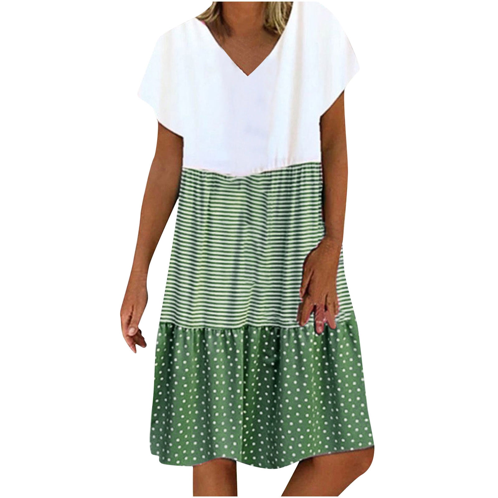 QIPOPIQ Robes pour Femmes Robe Midi à Manches Courtes à Étages Tendance Aguichant Décontractée Robes Robe d'Été Sans Manches Col Rond Unie Robe à Fente Offres 2023