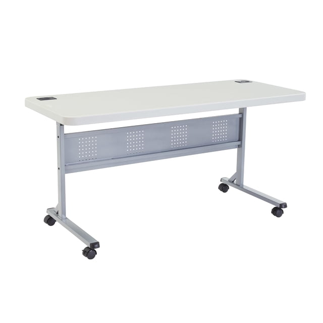 Pemberly Row 24x60" Plastic Flip-N-Store Training Table in Speckled Gray