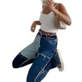 thumbnail image 4 of Honganda Women?s Contrast Color Stitching High-waist Slim Fit Straight Jeans, 4 of 10