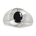 thumbnail image 1 of RYLOS Sterling Silver Ring 8X6MM Oval Gemstone & Diamond Unisex Rings Onyx October Birthstone Ring Size 13, 1 of 7