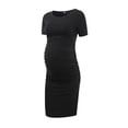 thumbnail image 1 of Pisexur Maternity Bodycon Dress Side Ruch Short & 3/4 Sleeve Dress for Baby Shower Daily (S-2XL), 1 of 3