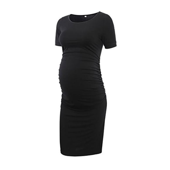 Pisexur Maternity Bodycon Dress Side Ruch Short & 3/4 Sleeve Dress for Baby Shower Daily (S-2XL)
