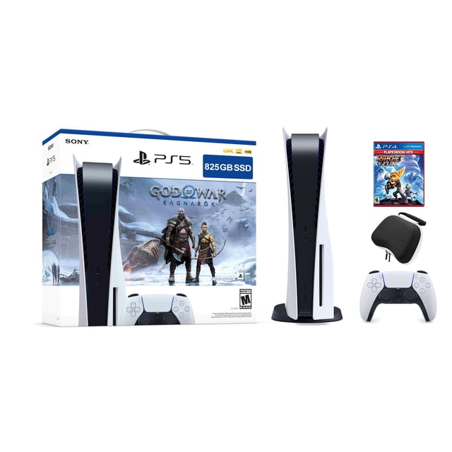 PlayStation 5 Disc Edition God of War Ragnarok Bundle with Ratchet & Clank and Mytrix Controller Case