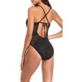 thumbnail image 4 of Women's Ribbed One Piece Swimsuits V-Neck Sexy Hollow Monokini Bathing Swimwear, 4 of 7