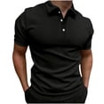 thumbnail image 1 of Men Casual Solid Turndown Pullover Button Short Sleeve Blouse Tops, 1 of 6
