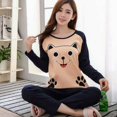 thumbnail image 2 of Pyjama pour Femme Femme Col Rond Ample Manches Longues Chemise + Pantalon Long Pyjama Ensemble Deux Pièces, 2 of 5