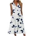 thumbnail image 2 of EGNMCR Robes d'Été pour Femmes Tendance 2024 Robe d'Été Décontractée pour Femme à Col en V Sans Manches avec Poche à Imprimé Feuilles et Rayures, 2 of 9