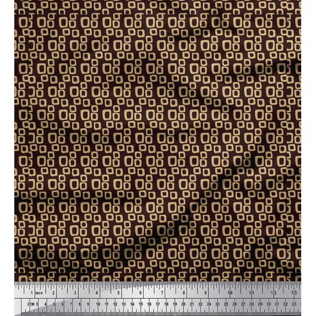 Soimoi Brown Silk Fabric Square Geometric Fabric Prints By Yard 42 Inch Wide
